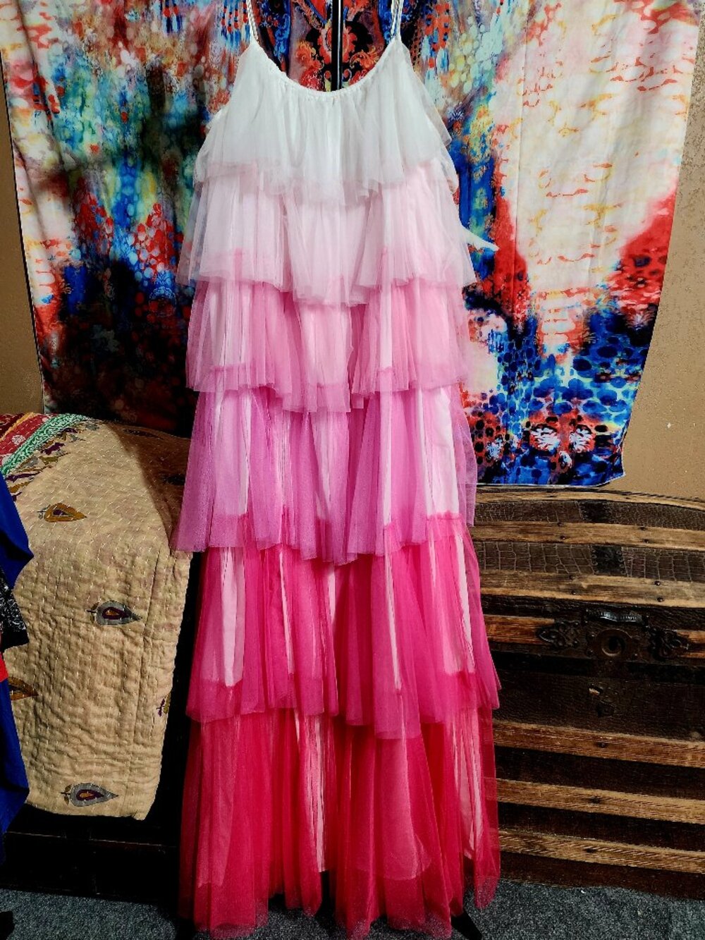 Blue Velvet Pink Ombre Tulle Maxi Tank Dress